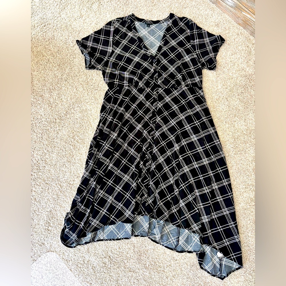 Torrid Midi Challis Shirt Dress Black White Plaid